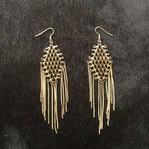 Gorgeous Gold & Black Beaded Drop Earrings